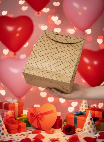 Kraft El Geçme Çanta, Çizgili Hediye & Parti ve Butik Alışveriş Çantası,10 Adet, 25x38x12 cm