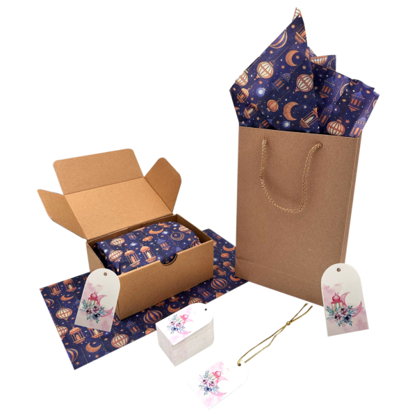 Ramazan Hilal Temalı Hediye, Tebrik Kartı, Delikli Ambalaj Paketleme Etiketi, 4.5x7.5 Cm, 25 Adet