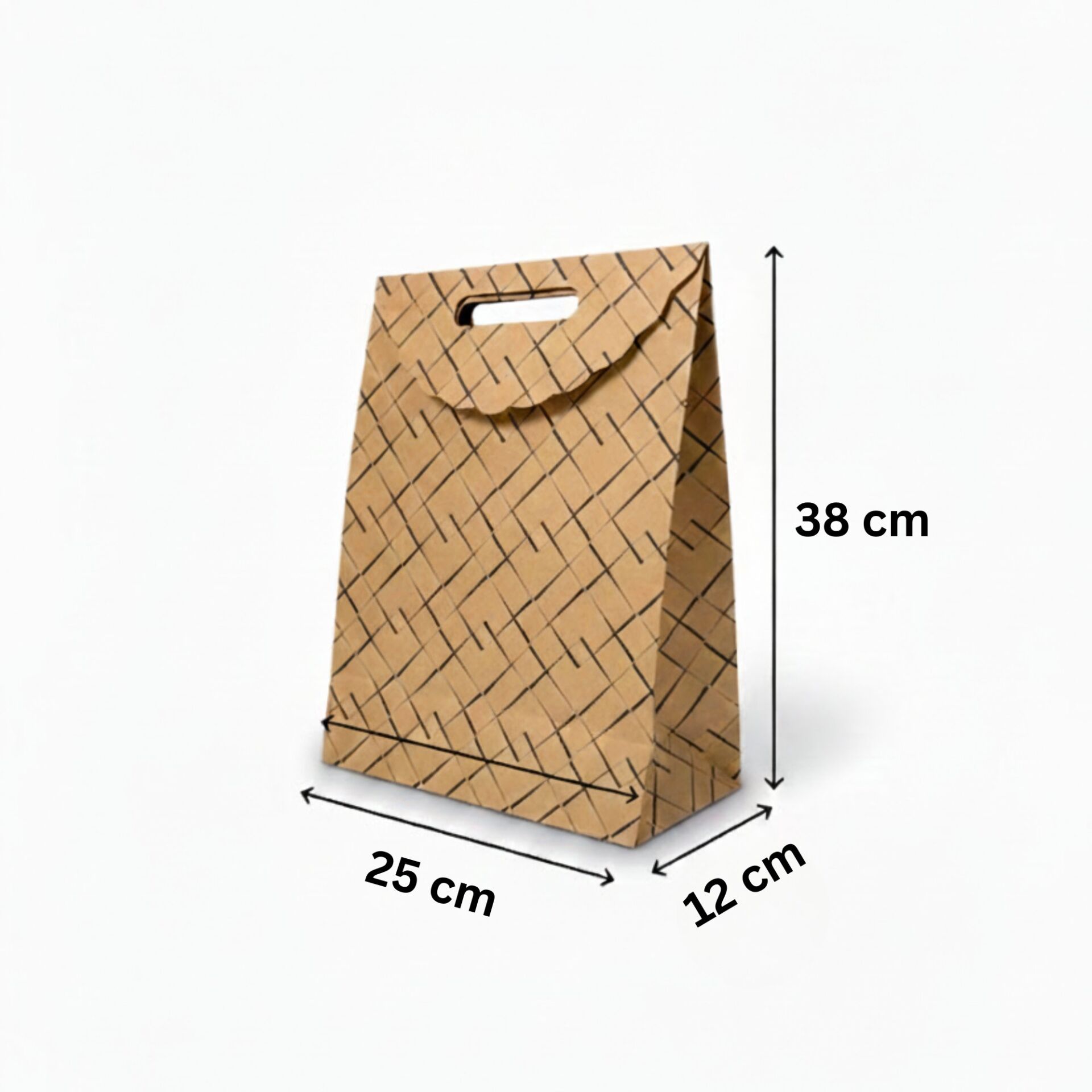 Kraft El Geçme Çanta, Siyah Çizgili Hediye & Parti ve Butik Alışveriş Kutusu, 6 Adet, 25x38x12 cm