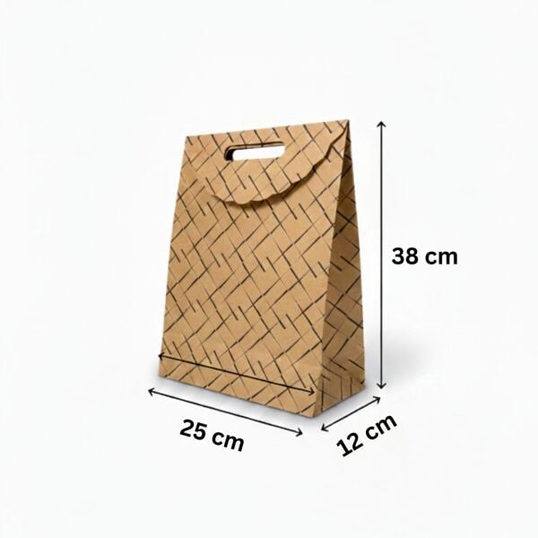 Kraft El Geçme Çanta, Siyah Çizgili Hediye & Parti ve Butik Alışveriş Kutusu, 6 Adet, 25x38x12 cm