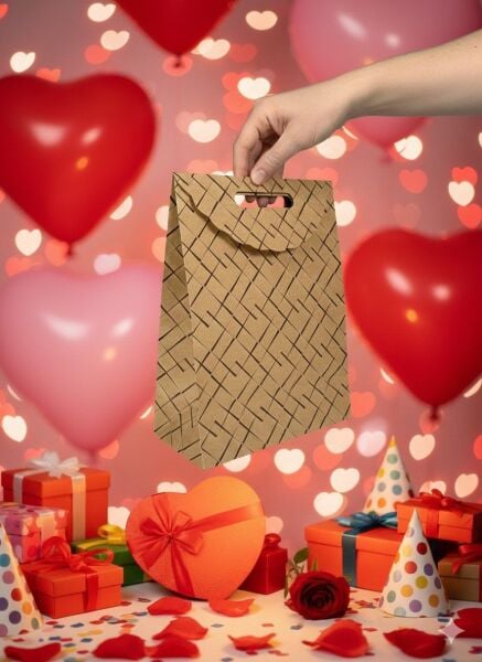 Kraft El Geçme Çanta, Siyah Çizgili Hediye & Parti ve Butik Alışveriş Kutusu, 6 Adet, 25x38x12 cm