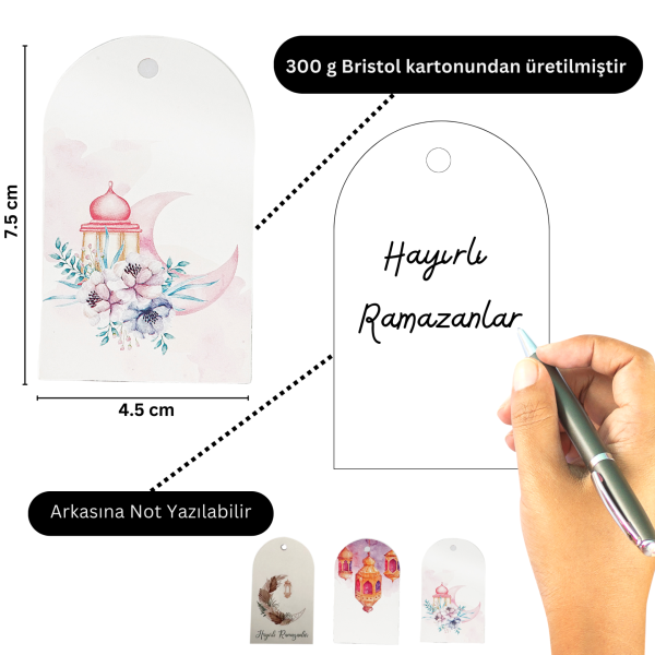 3lü Ramazan Temalı Hediye, Tebrik Kartı Seti, Delikli Ambalaj Paketleme Etiketleri, 4.5x7.5 Cm, 27
