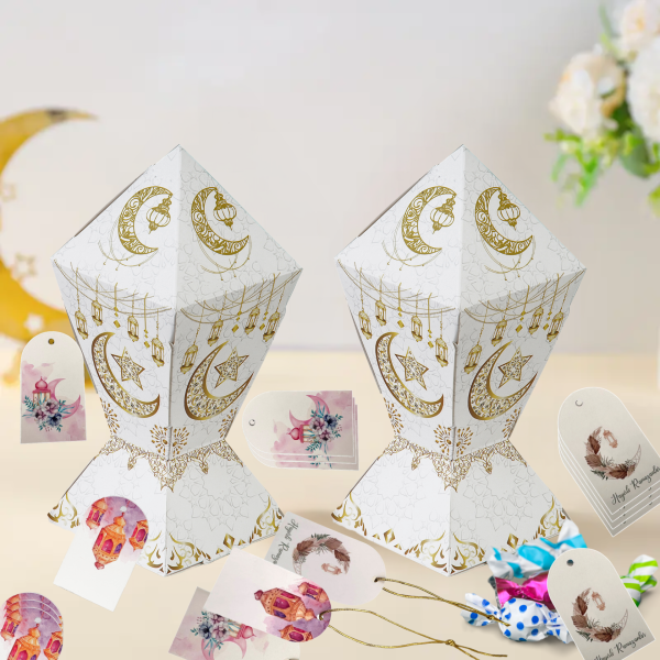 3lü Ramazan Temalı Hediye, Tebrik Kartı Seti, Delikli Ambalaj Paketleme Etiketleri, 4.5x7.5 Cm, 27