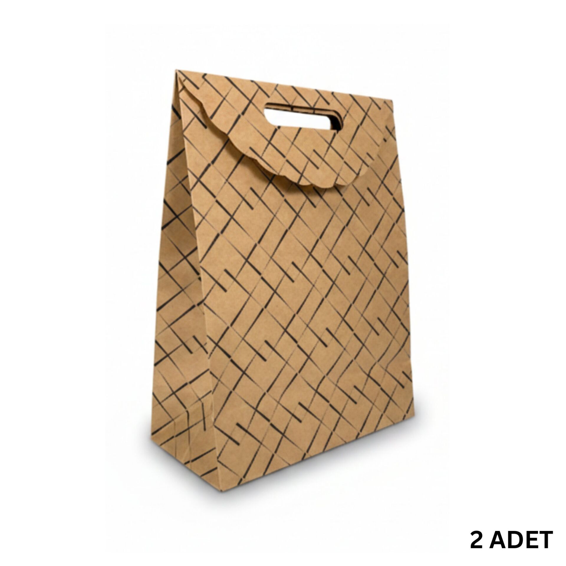 Kraft El Geçme Çanta, 2 Adet, Siyah Çizgili Hediye & Parti ve Butik Alışveriş Kutusu, 25x38x12 cm