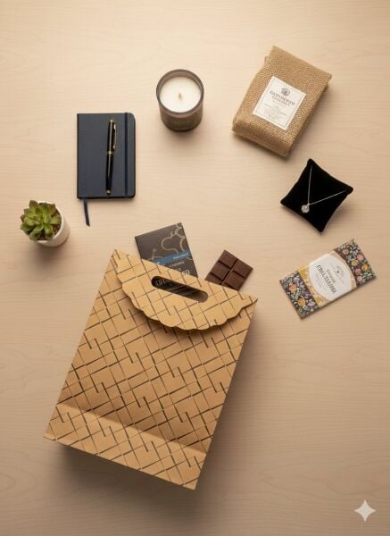 Kraft El Geçme Çanta, 2 Adet, Siyah Çizgili Hediye & Parti ve Butik Alışveriş Kutusu, 25x38x12 cm