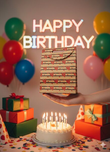 Kraft El Geçme Çanta, Kalp Desenli Hediye & Parti ve Butik Alışveriş Kutusu,10 Adet, 25x38x12 cm