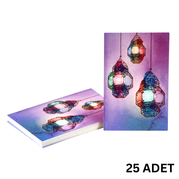 Ramazan Fener Temalı Hediye ve Tebrik Kartı, Ambalaj ve Paketleme Etiketi, 7x11 Cm, 25 Adet