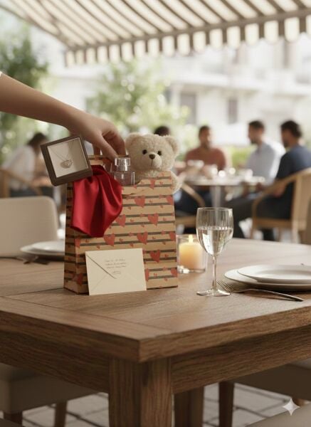 Kalp Desenli El Geçme Çanta,  Kraft Hediye & Parti ve Butik Alışveriş Kutusu, 6 Adet, 25x38x12 Cm