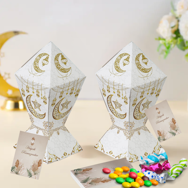 Hayırlı Ramazanlar Yazılı Hediye ve Tebrik Kartı, Ambalaj ve Paketleme Etiketi, 6x8 Cm, 25 Adet