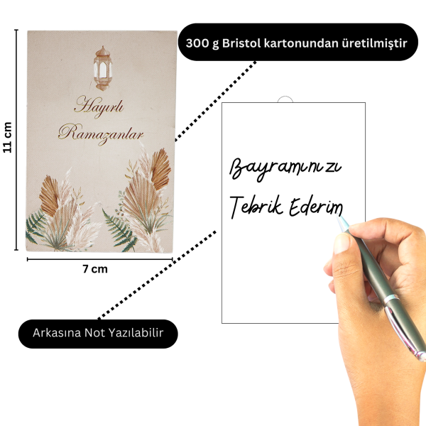 Hayırlı Ramazanlar Yazılı Hediye ve Tebrik Kartı, Ambalaj ve Paketleme Etiketi, 7x11 Cm, 25 Adet