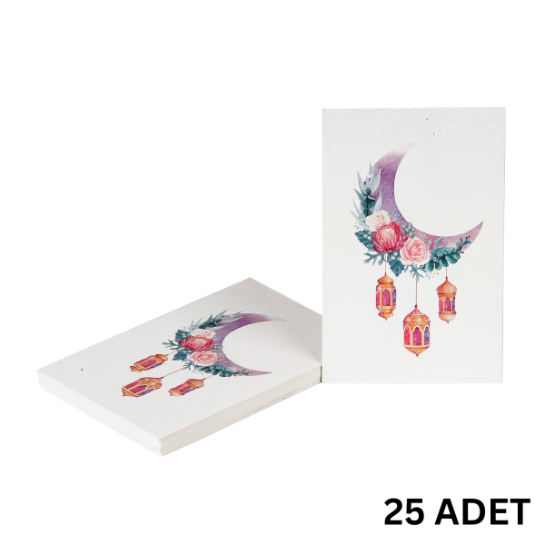 Ramazan Hilal, Fener Temalı Hediye ve Tebrik Kartı, Ambalaj ve Paketleme Etiketi, 7x11 Cm, 25 Adet