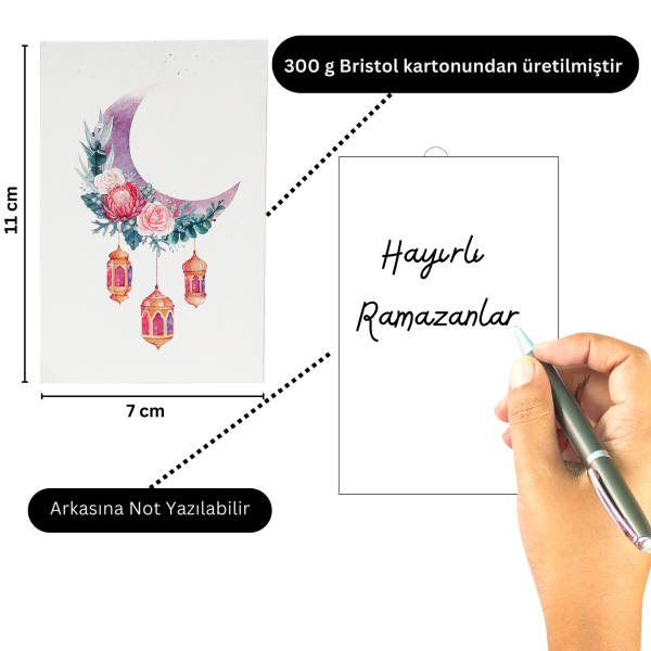 Ramazan Hilal, Fener Temalı Hediye ve Tebrik Kartı, Ambalaj ve Paketleme Etiketi, 7x11 Cm, 25 Adet