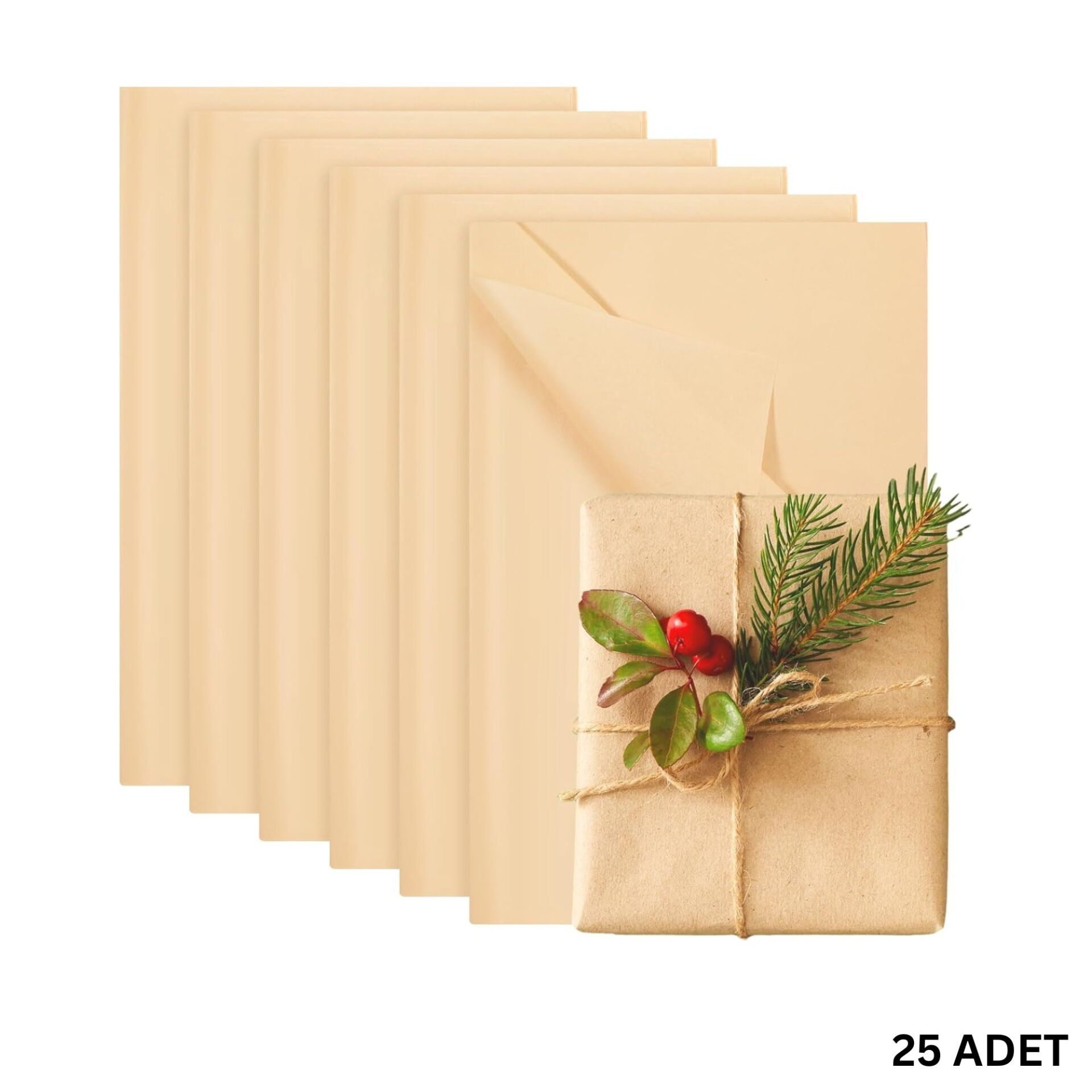 Kraft Pelur Kağıt - Hediye ve Çiçek Paketleme Kağıdı, 25’li Paket, 50x70cm