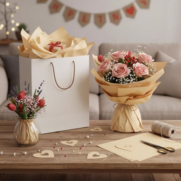 Kraft Pelur Kağıt - Hediye ve Çiçek Paketleme Kağıdı, 25’li Paket, 50x70cm