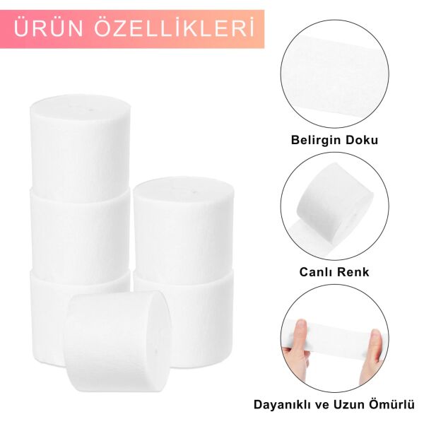 Beyaz Krapon Kağıdı Rulosu, 6’lı Paket, Çiçek Yapım, Parti, El İşi Süsleme Kağıdı, 4.5 Cm x 22 Metre