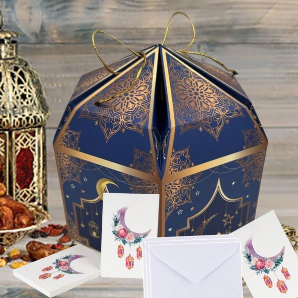 Ramazan Hilal, Fener Temalı Hediye ve Tebrik Kartı (6x8 Cm) & Beyaz Zarf Seti (7x9 Cm), 25 Adet
