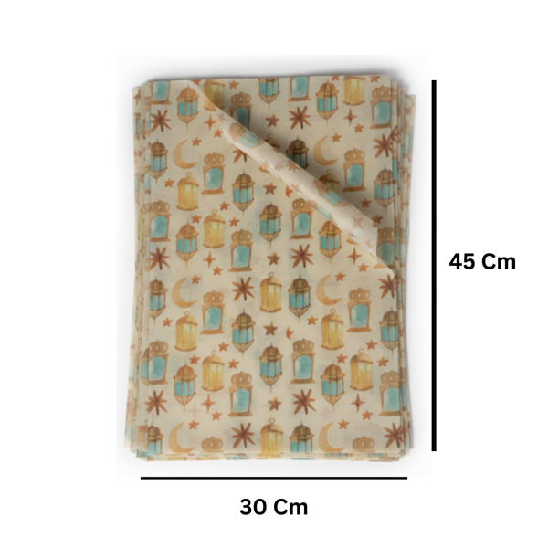 Ramazan Kandil Temalı Pelur Kağıdı, İftar Hediye Paketleme Kağıdı, 18 g/m - 30x45 Cm, 25 Adet