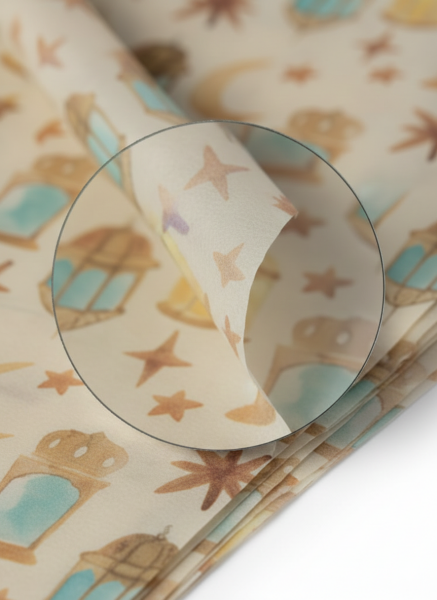 Ramazan Kandil Temalı Pelur Kağıdı, İftar Hediye Paketleme Kağıdı, 18 g/m - 30x45 Cm, 25 Adet