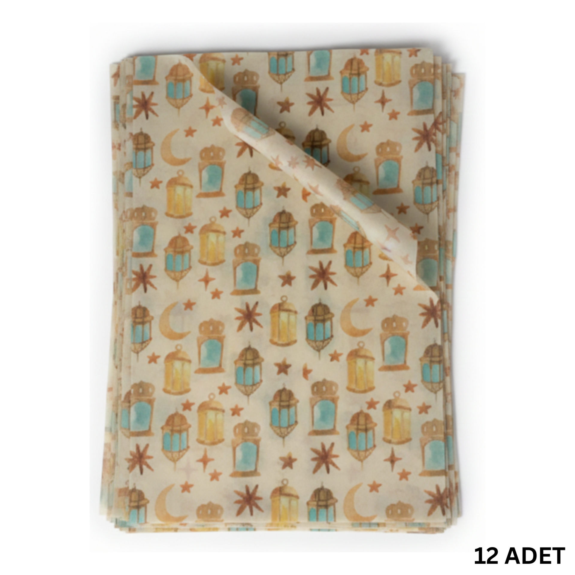 Ramazan Kandil Temalı Pelur Kağıdı, İftar Hediye Paketleme Kağıdı, 18 g/m - 30x45 Cm, 12 Adet