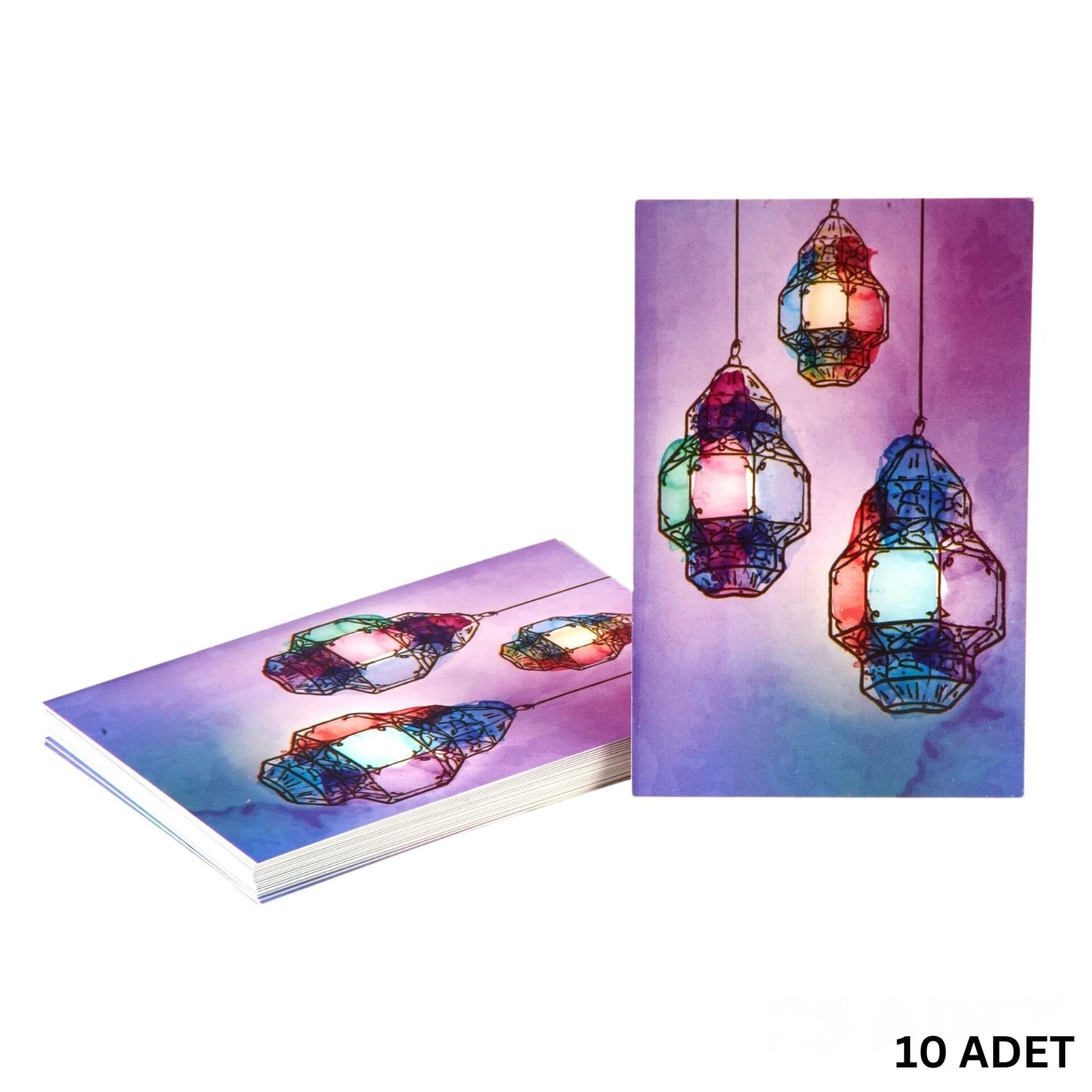 Ramazan Fener Temalı Hediye ve Tebrik Kartı, 10 Adet, Ambalaj ve Paketleme Etiketi, 6x8 Cm