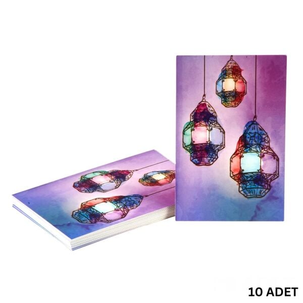 Ramazan Fener Temalı Hediye ve Tebrik Kartı, 10 Adet, Ambalaj ve Paketleme Etiketi, 6x8 Cm
