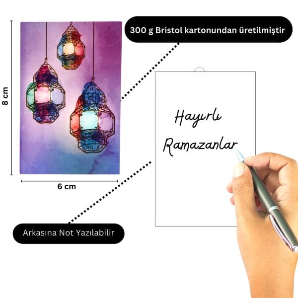 Ramazan Fener Temalı Hediye ve Tebrik Kartı, 10 Adet, Ambalaj ve Paketleme Etiketi, 6x8 Cm