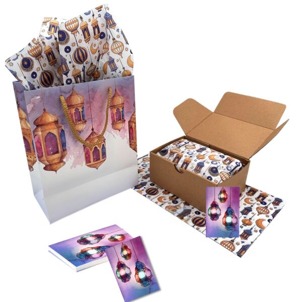 Ramazan Fener Temalı Hediye ve Tebrik Kartı, 10 Adet, Ambalaj ve Paketleme Etiketi, 6x8 Cm