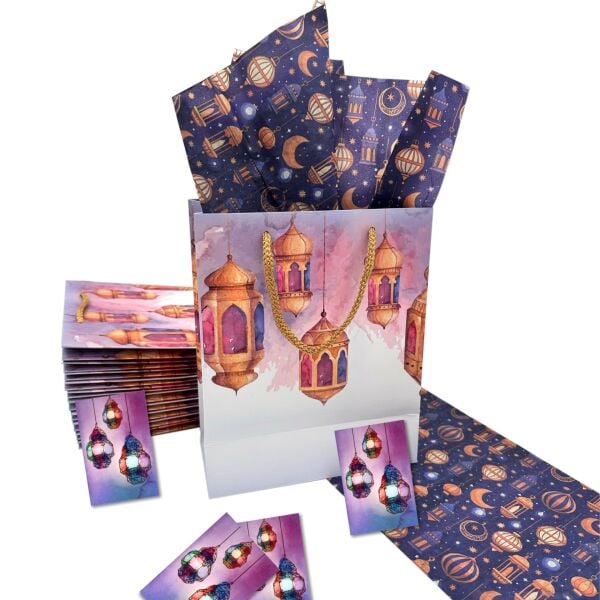 Ramazan Fener Temalı Hediye ve Tebrik Kartı, 10 Adet, Ambalaj ve Paketleme Etiketi, 6x8 Cm