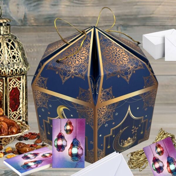 Ramazan Fener Temalı Hediye ve Tebrik Kartı (6x8 Cm) & Beyaz Zarf Seti (7x9 Cm), 25 Adet
