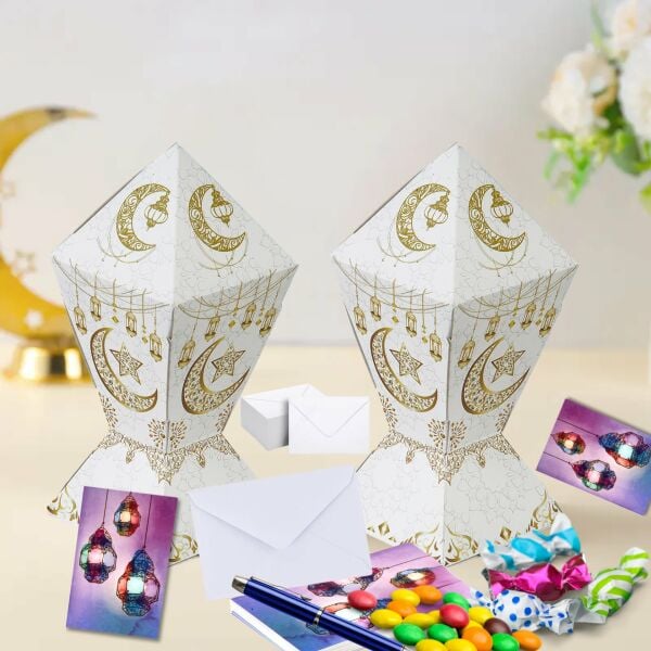 Ramazan Fener Temalı Hediye ve Tebrik Kartı (6x8 Cm) & Beyaz Zarf Seti (7x9 Cm), 25 Adet