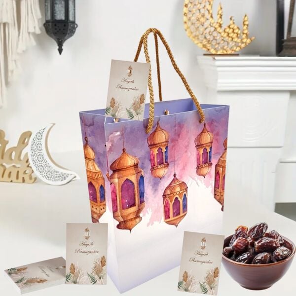 Hayırlı Ramazanlar Yazılı Hediye ve Tebrik Kartı,10 Adet Ambalaj ve Paketleme Etiketi, 6x8 Cm