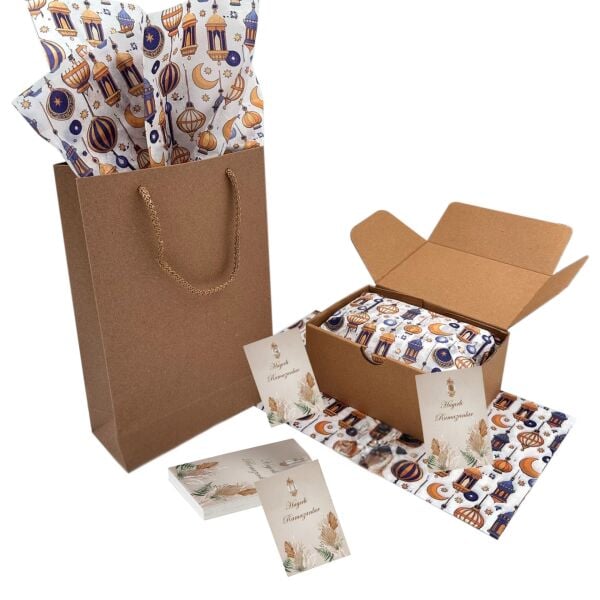 Hayırlı Ramazanlar Yazılı Hediye ve Tebrik Kartı,10 Adet Ambalaj ve Paketleme Etiketi, 6x8 Cm