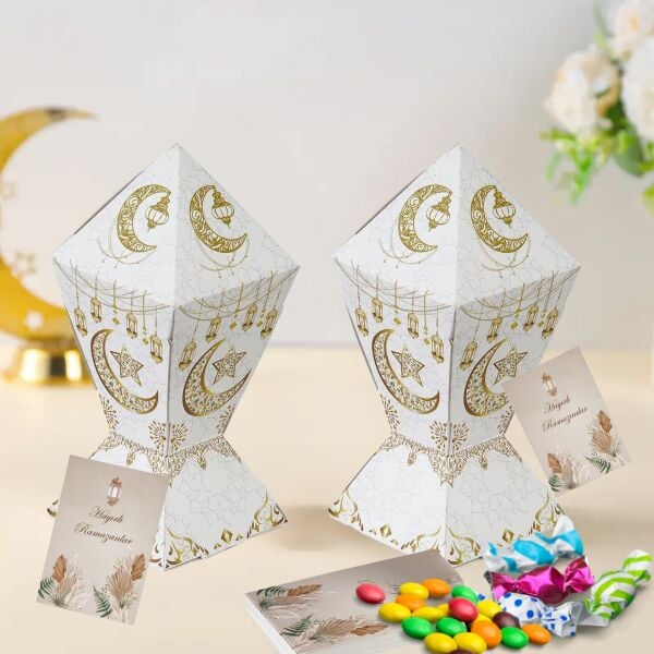 Hayırlı Ramazanlar Yazılı Hediye ve Tebrik Kartı,10 Adet Ambalaj ve Paketleme Etiketi, 6x8 Cm