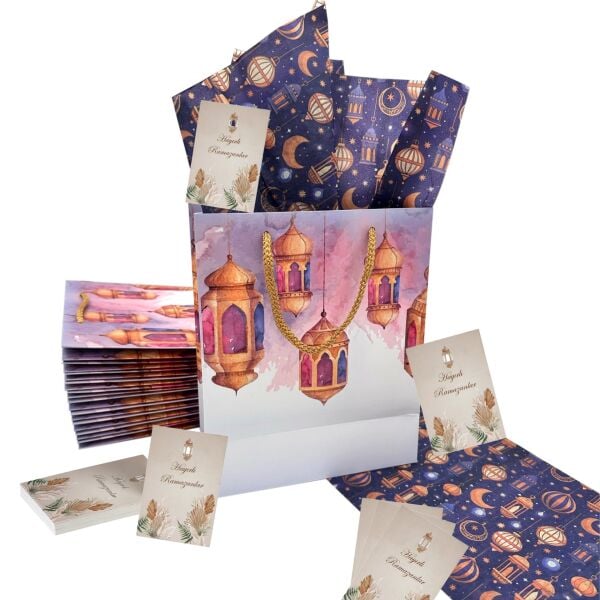 Hayırlı Ramazanlar Yazılı Hediye ve Tebrik Kartı,10 Adet Ambalaj ve Paketleme Etiketi, 6x8 Cm