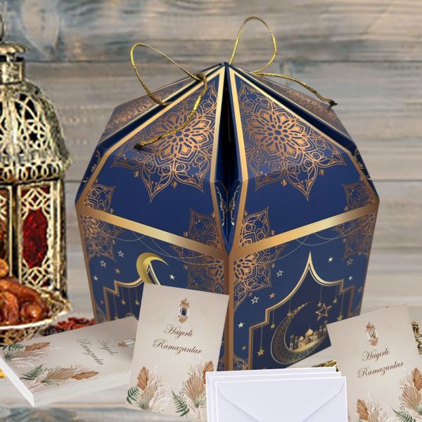 Hayırlı Ramazanlar Yazılı Hediye ve Tebrik Kartı (6x8 Cm) & Beyaz Zarf Seti (7x9 Cm), 25 Adet