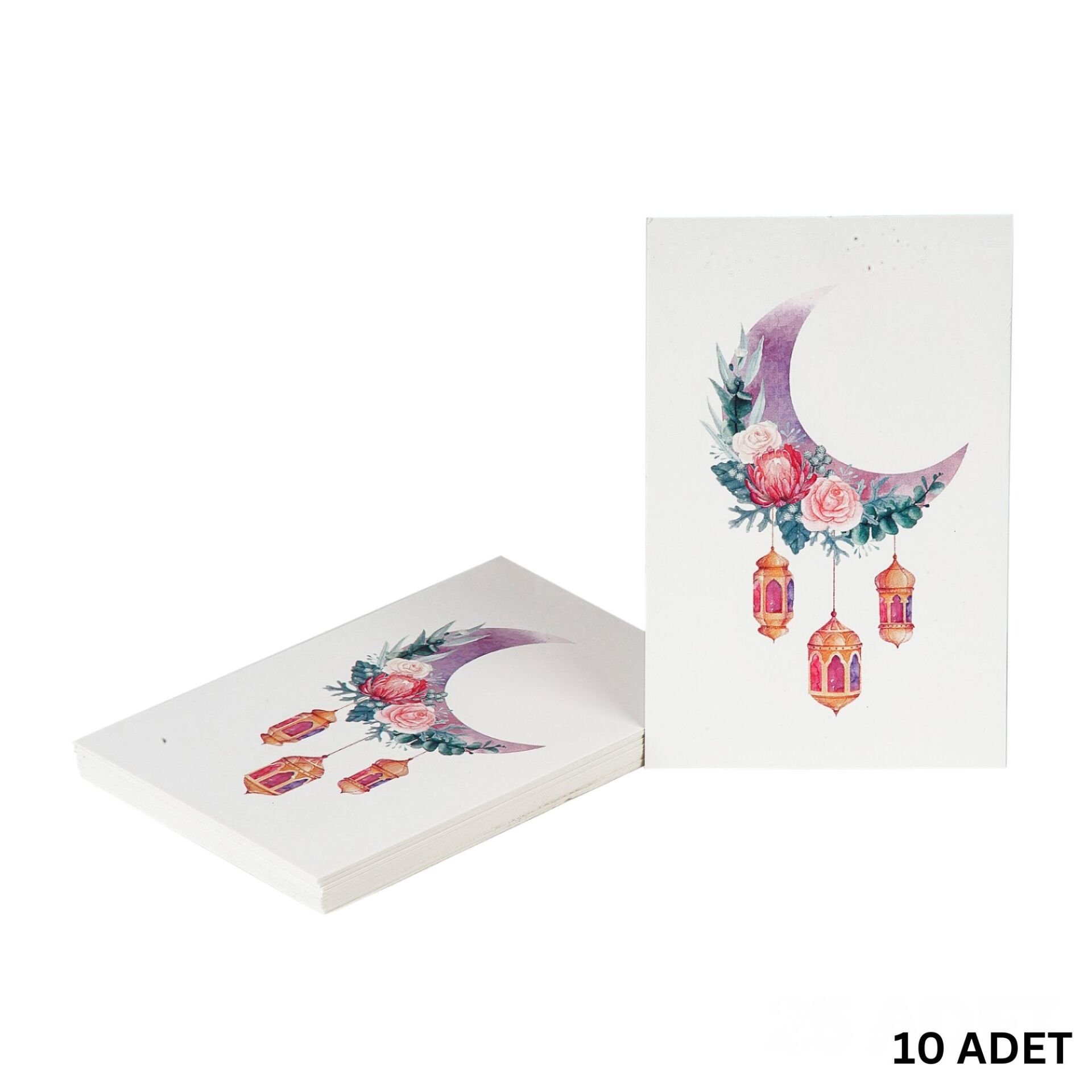 Ramazan Hilal, Fener Temalı Hediye ve Tebrik Kartı, 10 Adet, Ambalaj ve Paketleme Etiketi, 6x8 Cm