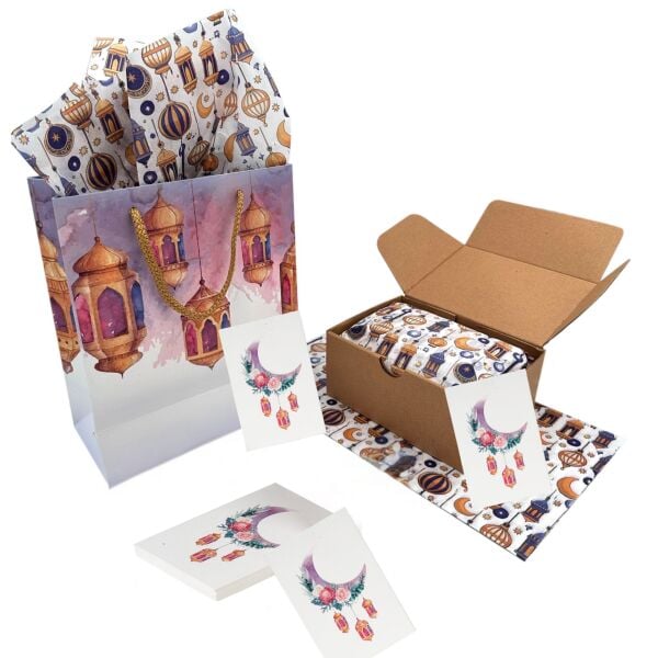 Ramazan Hilal, Fener Temalı Hediye ve Tebrik Kartı, 10 Adet, Ambalaj ve Paketleme Etiketi, 6x8 Cm