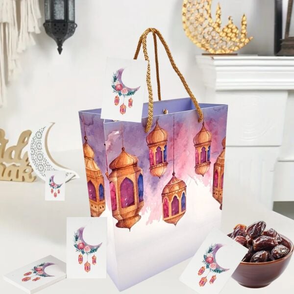 Ramazan Hilal, Fener Temalı Hediye ve Tebrik Kartı, 10 Adet, Ambalaj ve Paketleme Etiketi, 6x8 Cm