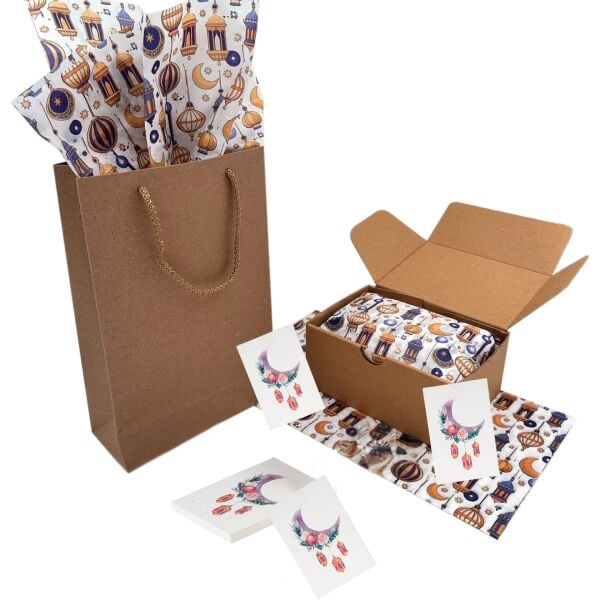 Ramazan Hilal, Fener Temalı Hediye ve Tebrik Kartı, 10 Adet, Ambalaj ve Paketleme Etiketi, 6x8 Cm