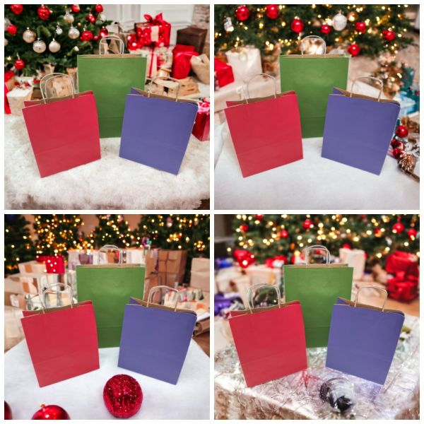 Yeniyıl Yılbaşı Büyük Kağıt Çanta Kırmızı Mavi 25x12x31 Cm 31x12x41 Cm Yeşil 3 Adet