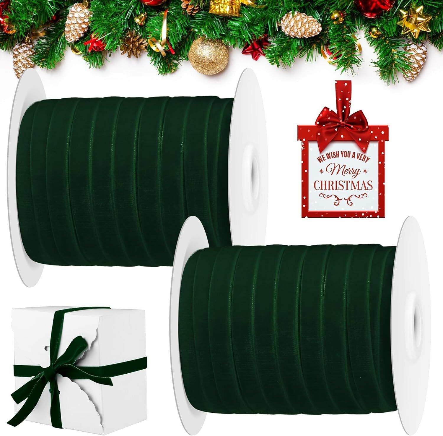 Yeniyıl Yılbaşı Yeşil Kadife Kurdele 2 cm 18 metre