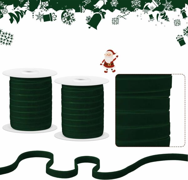Yeniyıl Yılbaşı Yeşil Kadife Kurdele 2 cm 18 metre