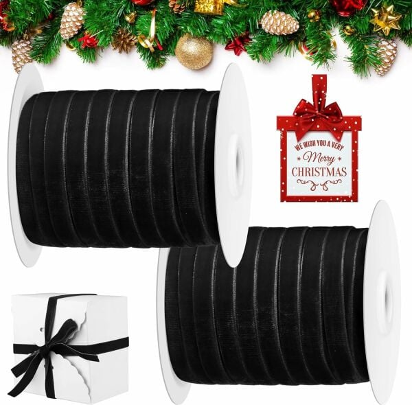 Yeniyıl Yılbaşı Siyah Kadife Kurdele 2 cm 18 metre