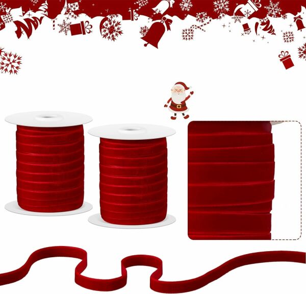 Yeniyıl Yılbaşı Kırmızı Kadife Kurdele 1 cm 45 metre