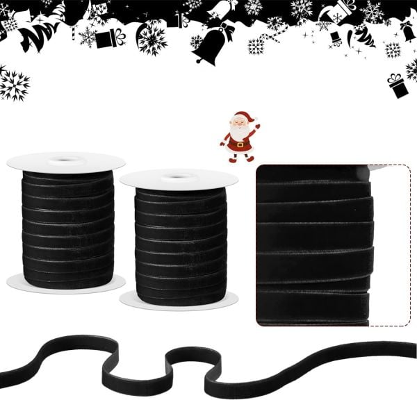 Yeniyıl Yılbaşı Siyah Kadife Kurdele 1 cm 45 metre