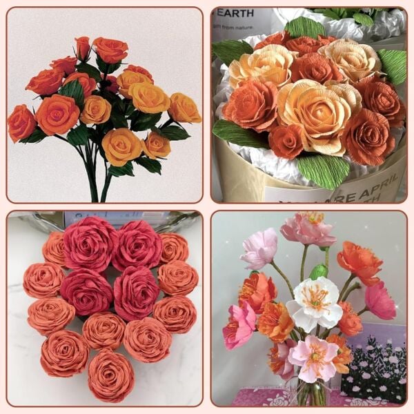 İtalyan Krapon Kağıdı No:205, Çiçek, DIY, El İşi Kağıdı, 60 Gr - 50x250Cm, Pastel Pembe