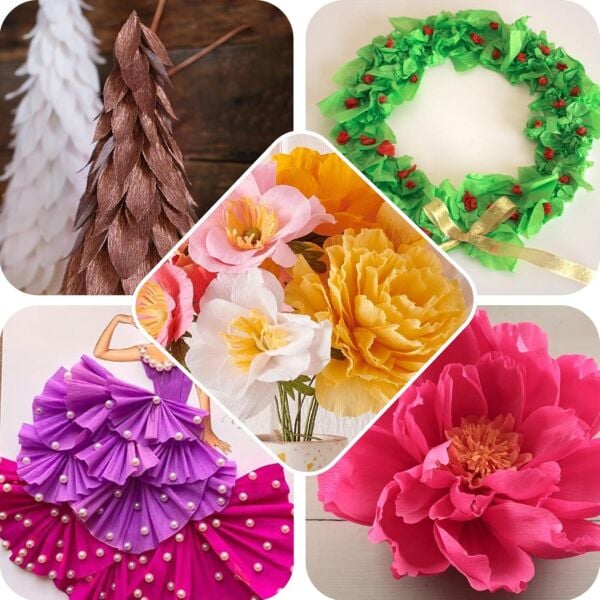 İtalyan Krapon Kağıdı No:205, Çiçek, DIY, El İşi Kağıdı, 60 Gr - 50x250Cm, Pastel Pembe