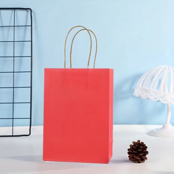 Kraft Saplı Mini Kağıt Çanta Seti-12li, Parti, Doğum Günü, Hediye Çantası, 11x15x6 Cm, Kırmızı