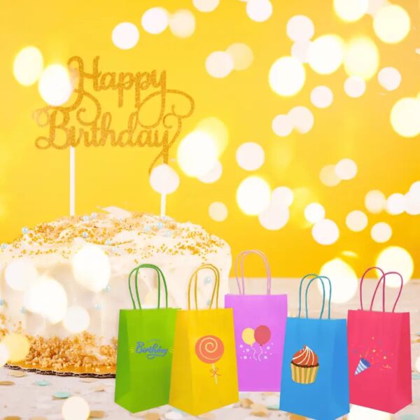 Kraft Saplı Mini Kağıt Çanta Seti-12li, Parti, Doğum Günü, Hediye Çantası, 11x15x6 Cm, Kırmızı