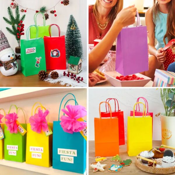 Kraft Saplı Mini Kağıt Çanta Seti-12li, Parti, Doğum Günü, Hediye Çantası, 11x15x6 Cm, Kırmızı